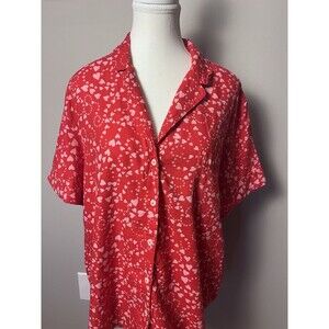 Victorias Secret Womens Pajama Top Large L Pink Hearts Button Up Soft